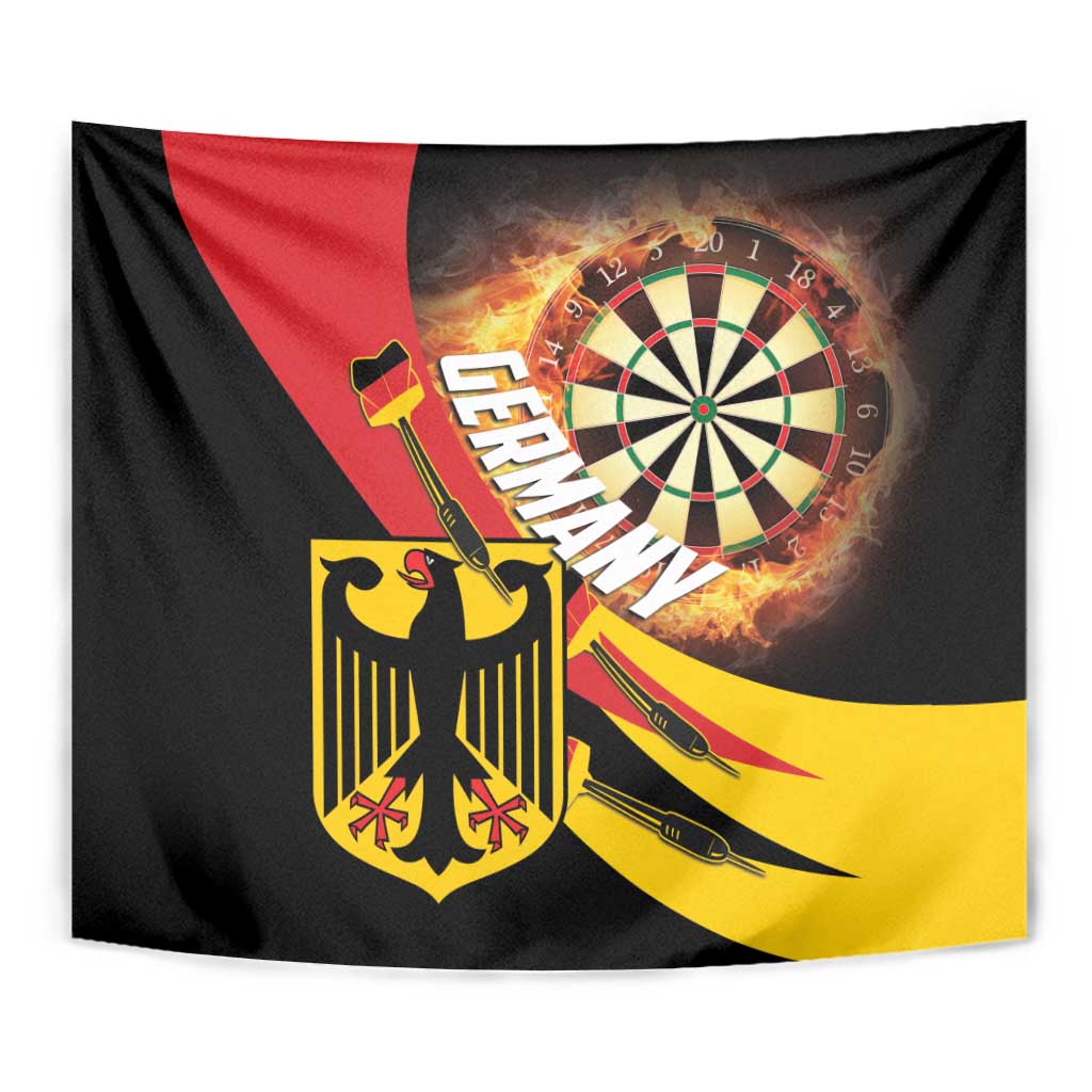 Germany darts tapestry wall hanging close-up style with dartboard and tricolor flame burst