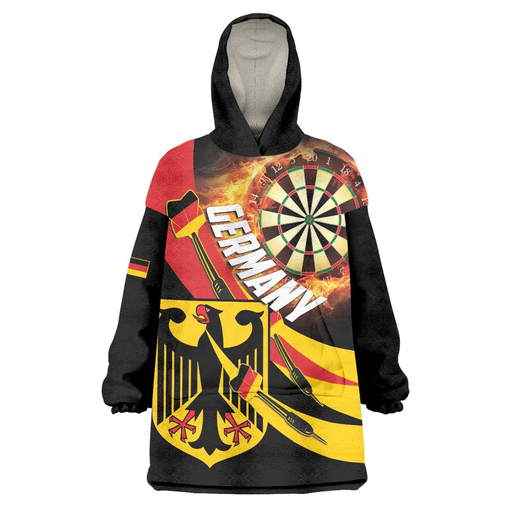 Personalised Germany Darts Wearable Blanket Hoodie Flaming Dartboard Style