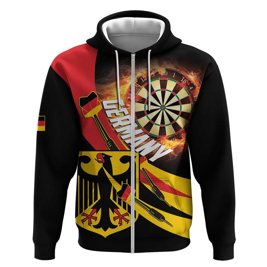 Personalised Germany Darts Zip Hoodie Flaming Dartboard Style