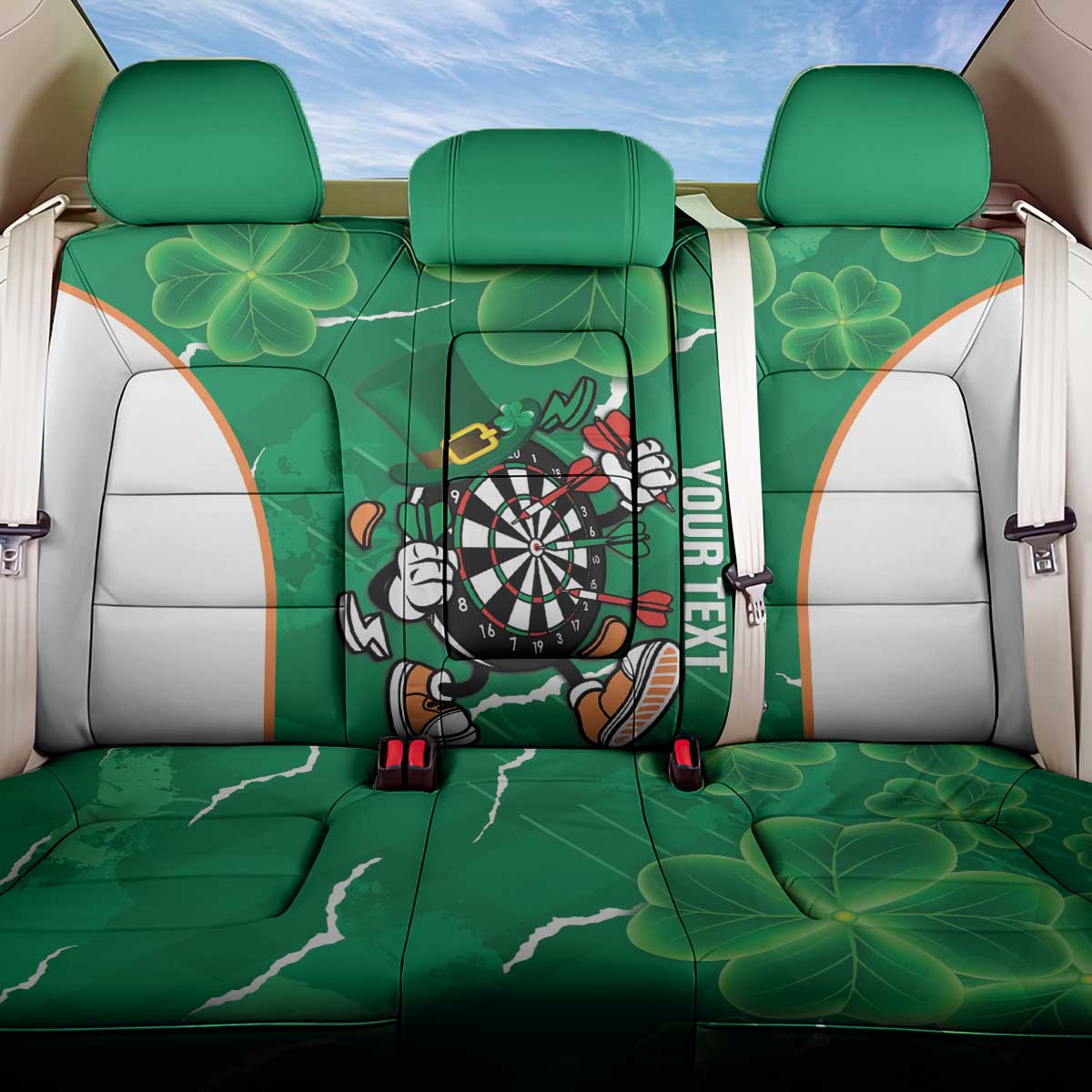 Personalised Ireland Darts Back Car Seat Cover Irish Dartboard Mascot Shamrock Pattern - Wonder Print Shop