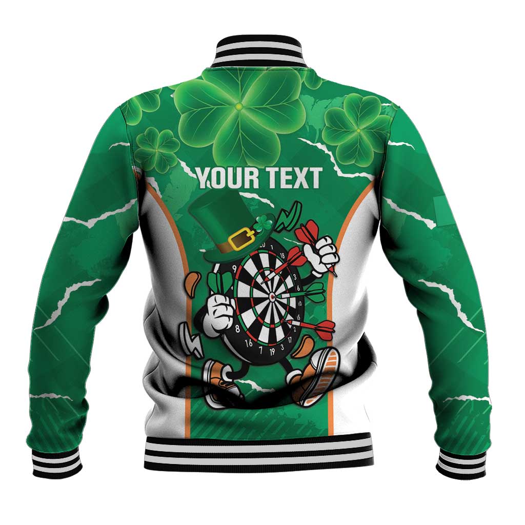 Green darts baseball jacket with white back, varsity collar, YOUR TEXT graphic