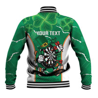 Green darts baseball jacket with white back, varsity collar, YOUR TEXT graphic