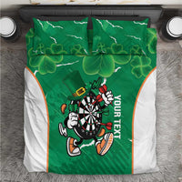 Green darts bedding set with clover shamrock pattern and running mascot dartboard graphic.