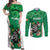 Personalised Ireland Darts Couples Matching Off Shoulder Maxi Dress and Long Sleeve Button Shirt Irish Dartboard Mascot Shamrock Pattern - Wonder Print Shop