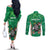 Personalised Ireland Darts Couples Matching Off The Shoulder Long Sleeve Dress and Long Sleeve Button Shirt Irish Dartboard Mascot Shamrock Pattern