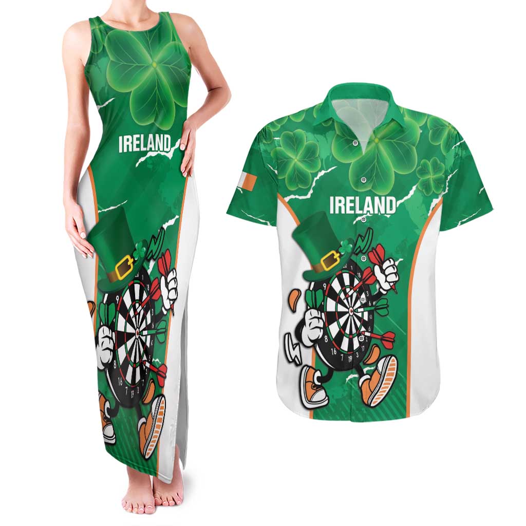 Personalised Ireland Darts Couples Matching Tank Maxi Dress and Hawaiian Shirt Irish Dartboard Mascot Shamrock Pattern - Wonder Print Shop