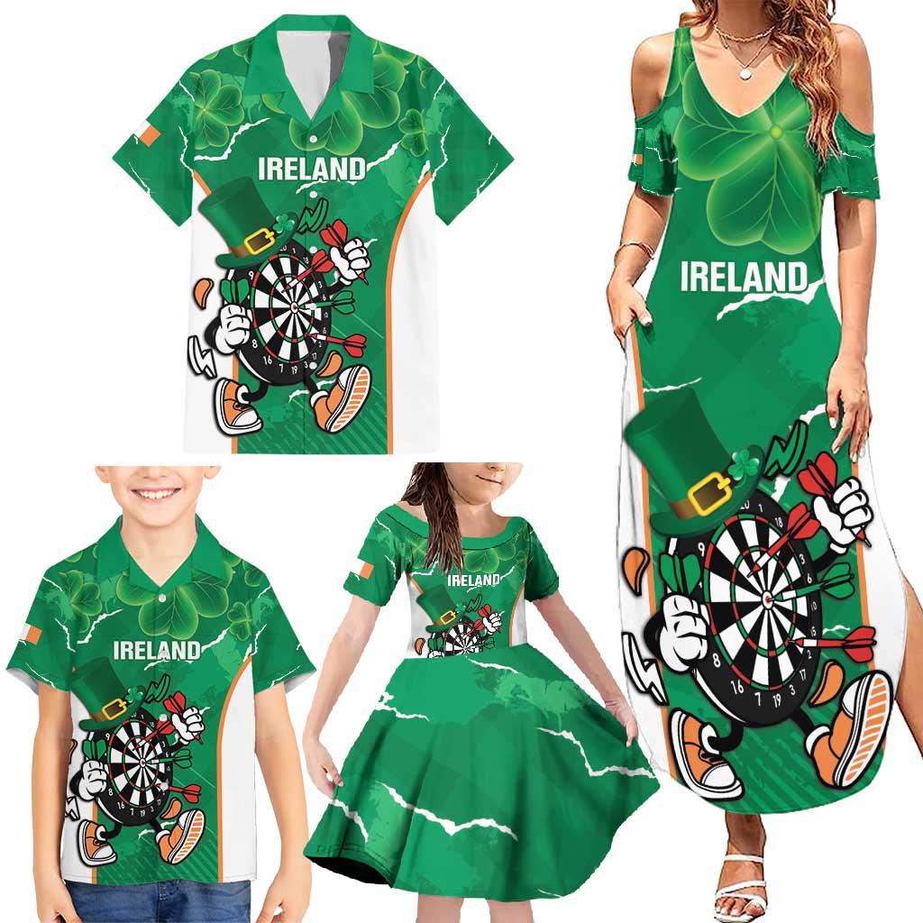 Personalised Ireland Darts Family Matching Summer Maxi Dress and Hawaiian Shirt Irish Dartboard Mascot Shamrock Pattern - Wonder Print Shop