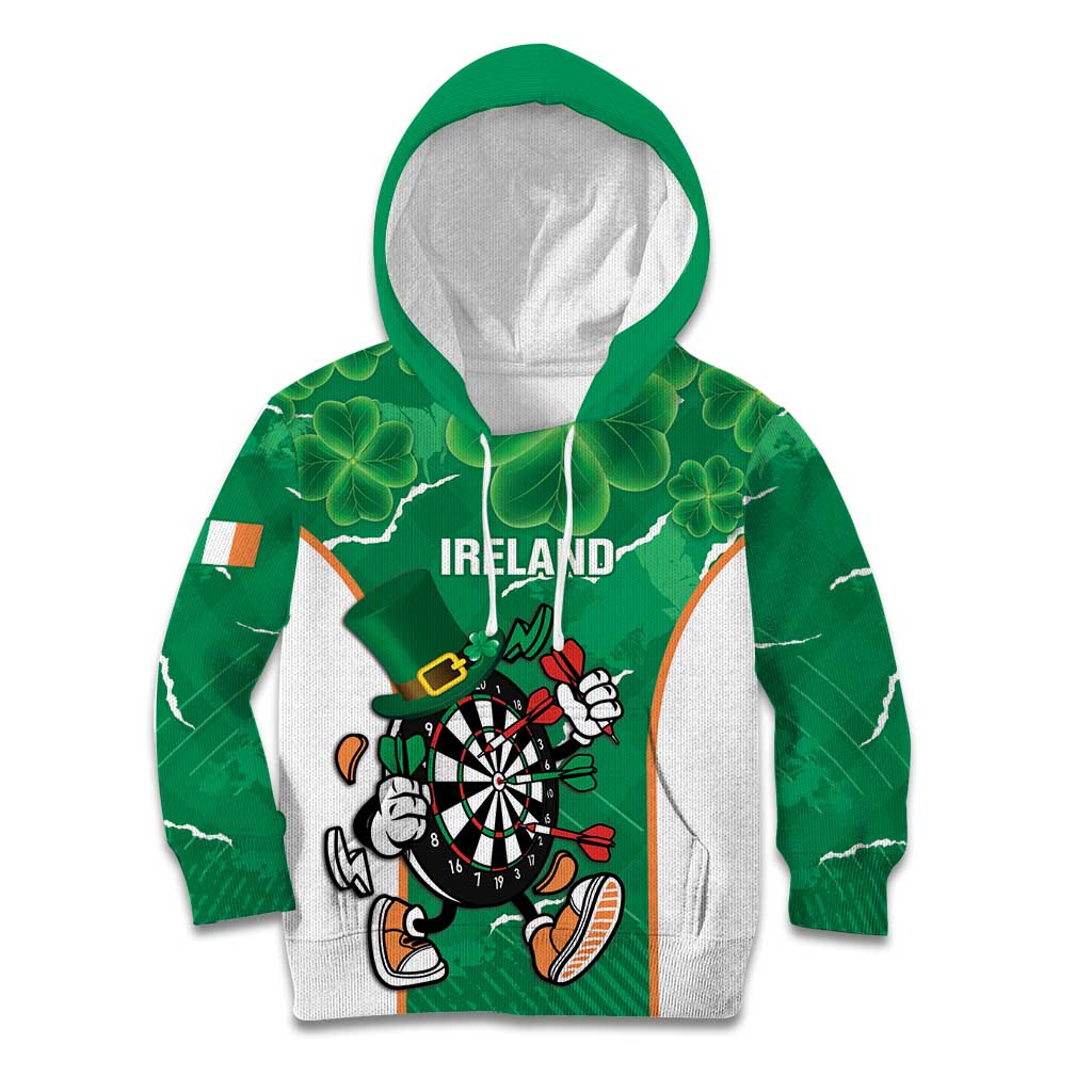 Personalised Ireland Darts Kid Hoodie Irish Dartboard Mascot Shamrock Pattern - Wonder Print Shop