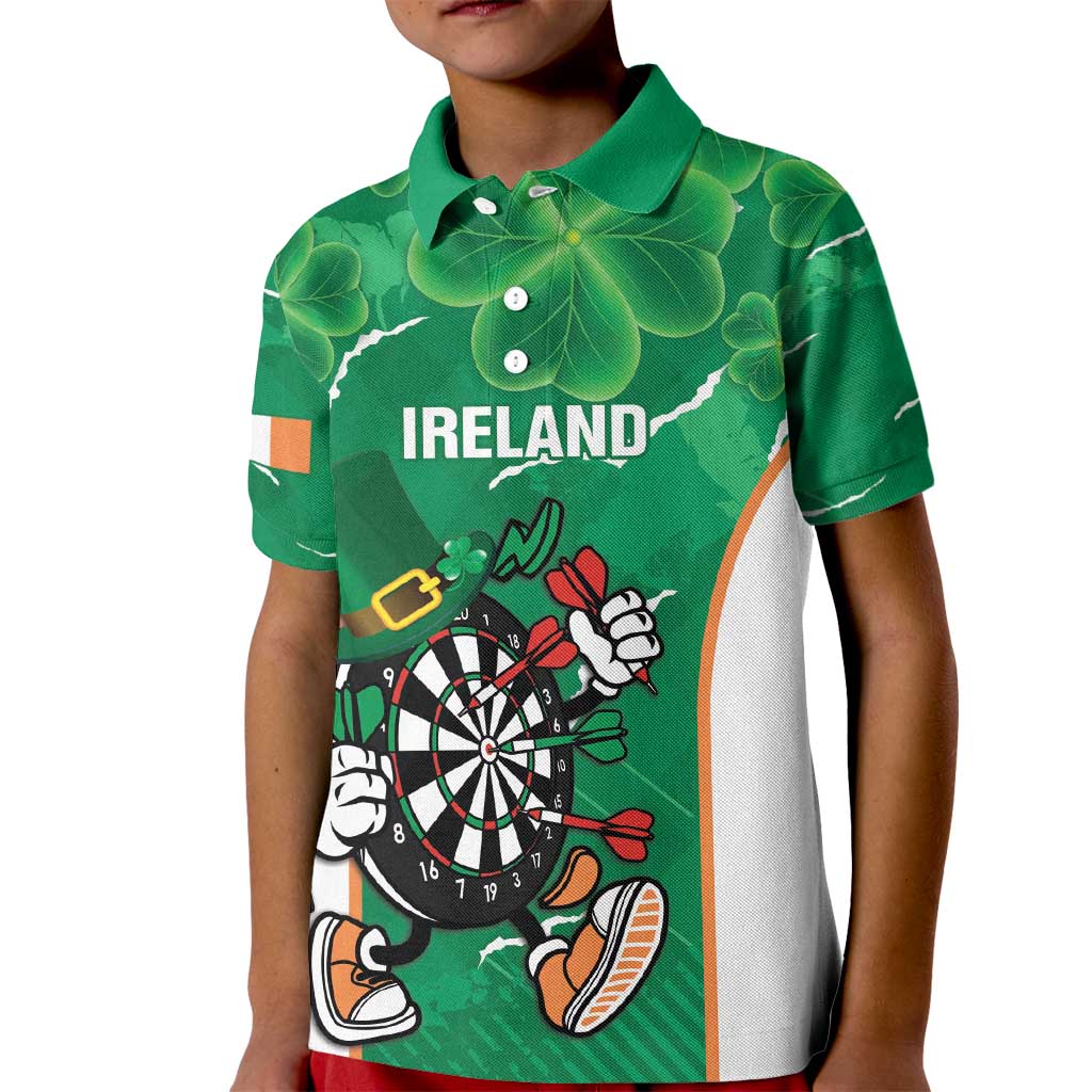 Personalised Ireland Darts Kid Polo Shirt Irish Dartboard Mascot Shamrock Pattern - Wonder Print Shop