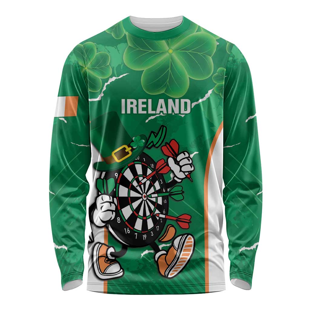 Personalised Ireland Darts Long Sleeve Shirt Irish Dartboard Mascot Shamrock Pattern - Wonder Print Shop