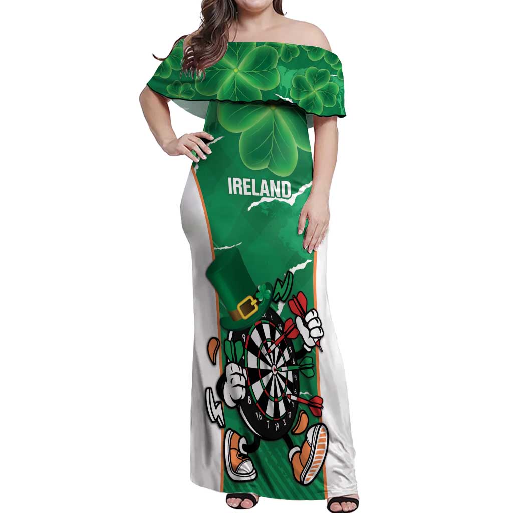 Personalised Ireland Darts Off Shoulder Maxi Dress Irish Dartboard Mascot Shamrock Pattern - Wonder Print Shop