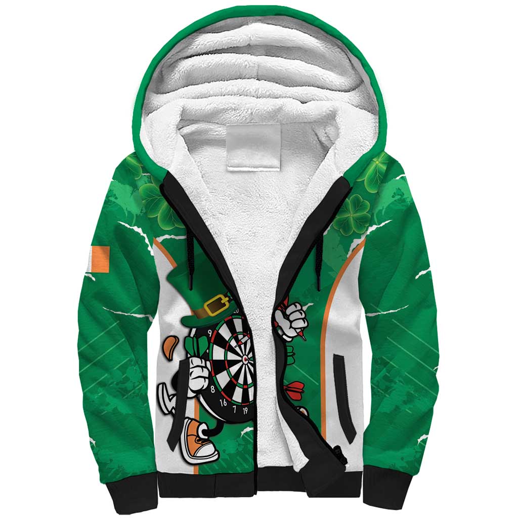 Personalised Ireland Darts Sherpa Hoodie Irish Dartboard Mascot Shamrock Pattern