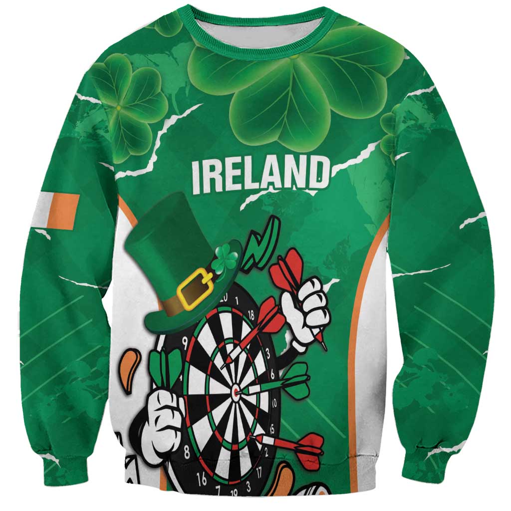 Personalised Ireland Darts Sweatshirt Irish Dartboard Mascot Shamrock Pattern