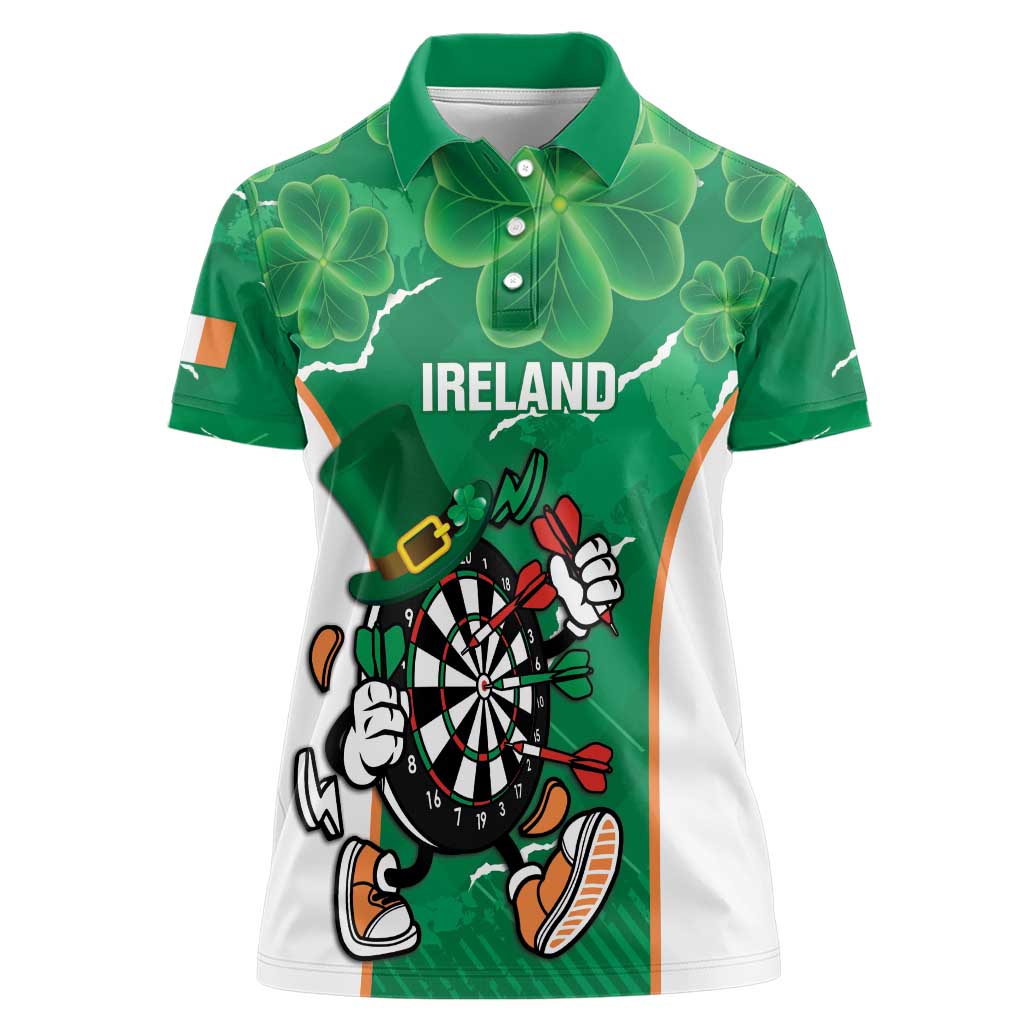 Personalised Ireland Darts Women Polo Shirt Irish Dartboard Mascot Shamrock Pattern