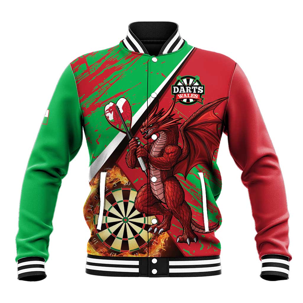 Personalised Wales Darts Baseball Jacket Welsh Dragon - Grunge Style - Wonder Print Shop