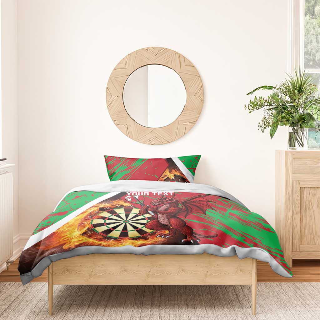Red and green duvet and pillow set with dragon dartboard design and 'Your Text'