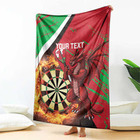 Personalized Wales darts blanket, red and green with Welsh dragon, dartboard, 'YOUR TEXT'
