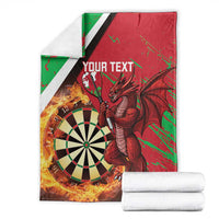 Personalized Wales darts blanket folded with Welsh dragon, red/green dartboard and 'YOUR TEXT'