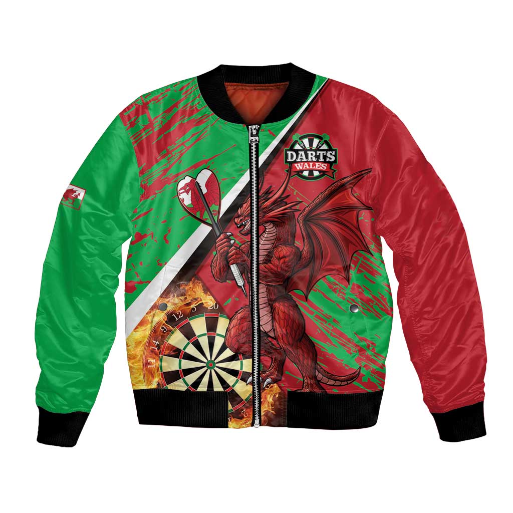 Personalised Wales Darts Bomber Jacket Welsh Dragon - Grunge Style - Wonder Print Shop