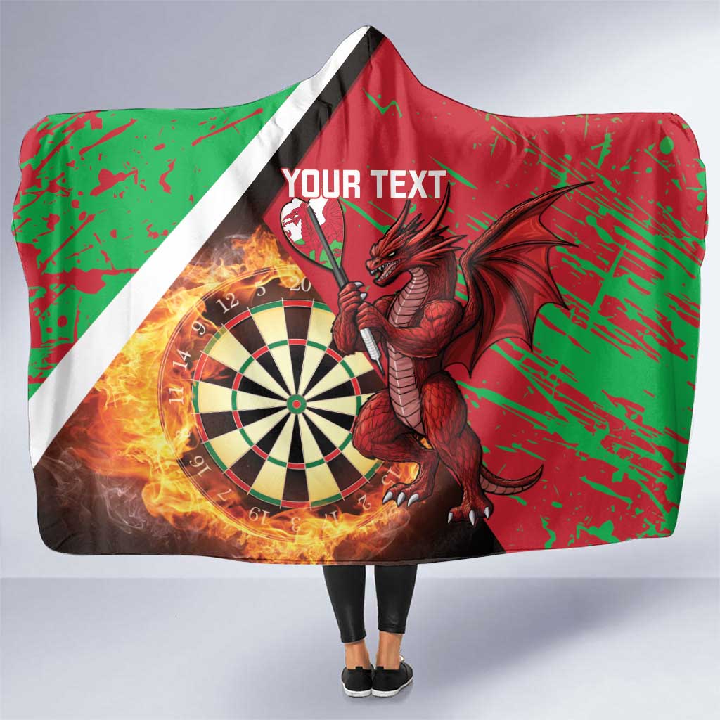 Personalised Wales Darts Hooded Blanket Welsh Dragon - Grunge Style