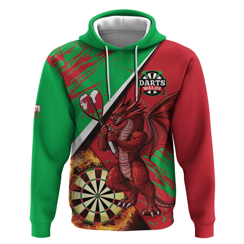 Personalised Wales Darts Hoodie Welsh Dragon - Grunge Style - Wonder Print Shop