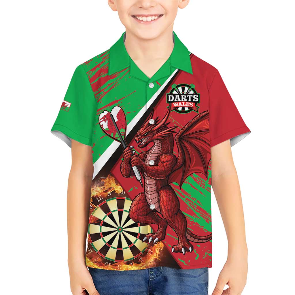 Personalised Wales Darts Kid Hawaiian Shirt Welsh Dragon - Grunge Style - Wonder Print Shop