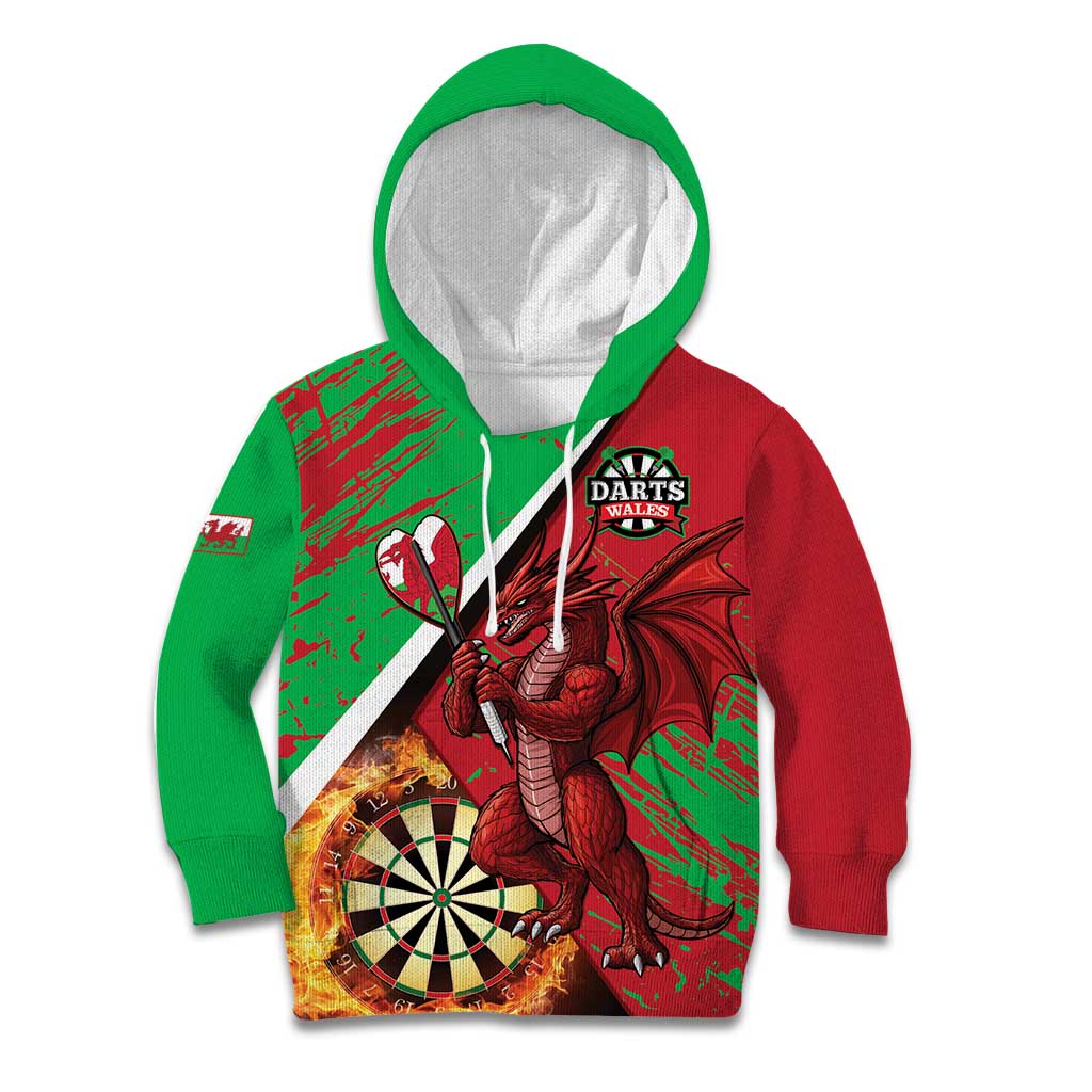 Personalised Wales Darts Kid Hoodie Welsh Dragon - Grunge Style - Wonder Print Shop