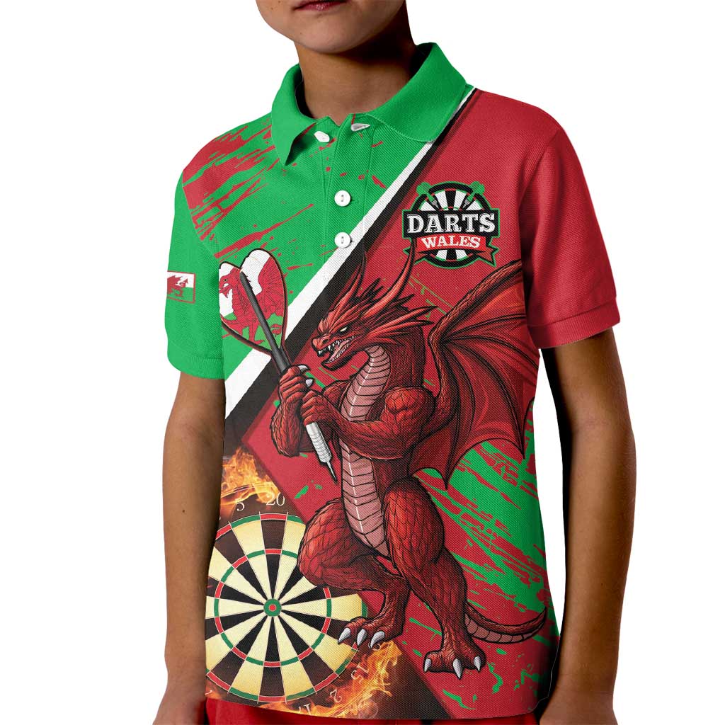 Personalised Wales Darts Kid Polo Shirt Welsh Dragon - Grunge Style - Wonder Print Shop