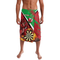 Personalized Wales darts lavalava skirt in red and green, dragon and dartboard print.