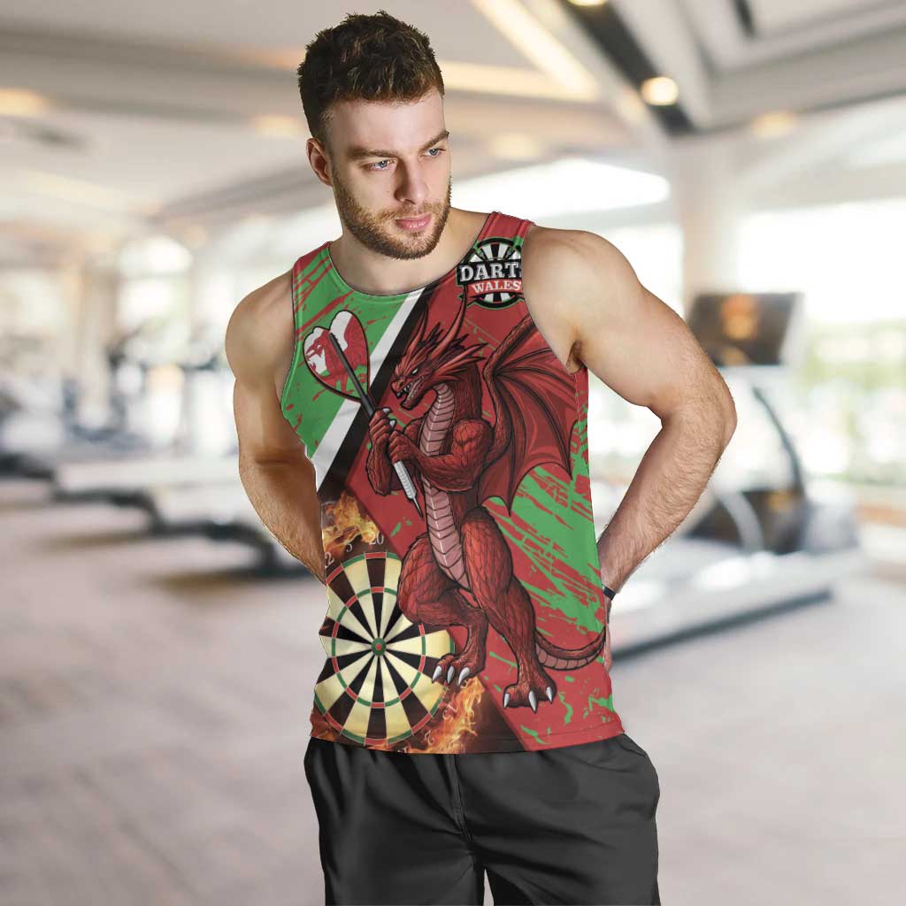 Personalised Wales Darts Men Tank Top Welsh Dragon - Grunge Style