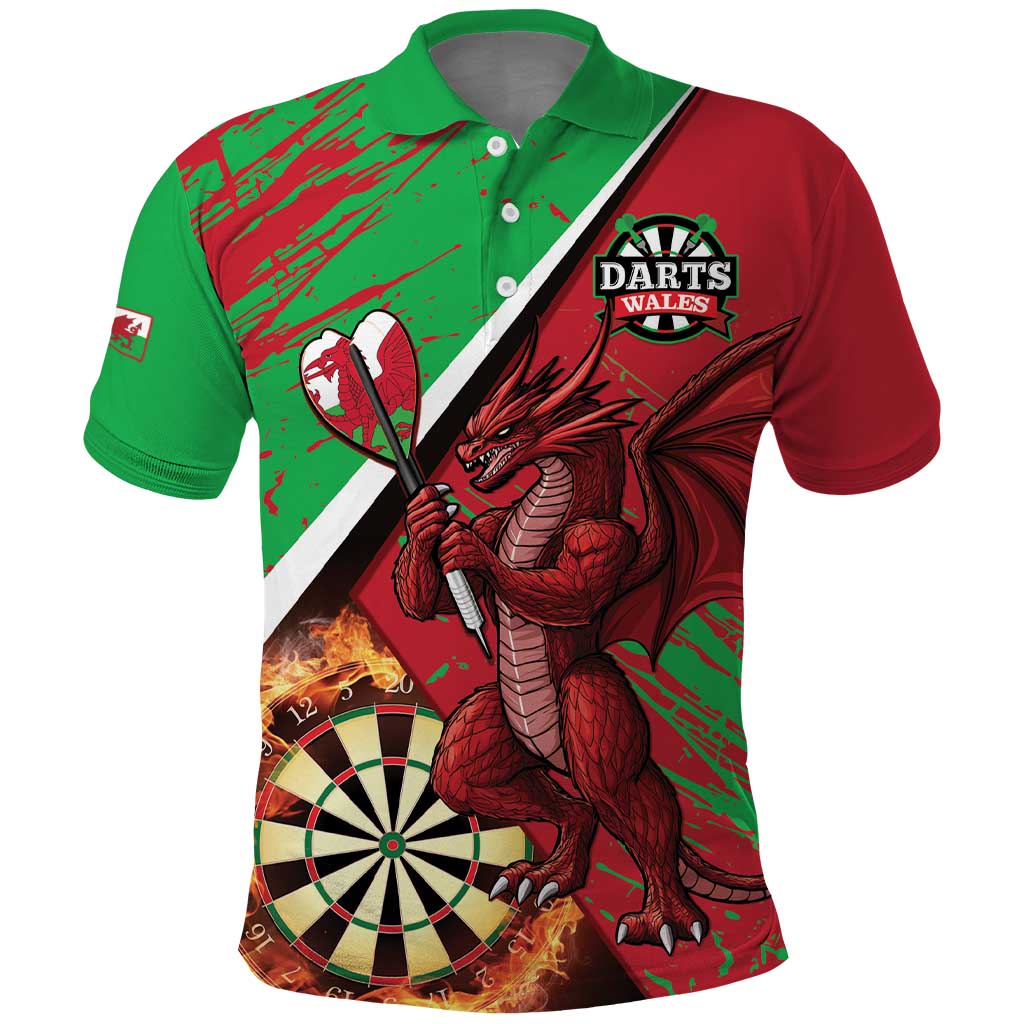 Personalised Wales Darts Polo Shirt Welsh Dragon - Grunge Style - Wonder Print Shop