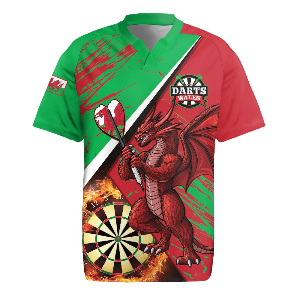 Personalised Wales Darts Rugby Jersey Welsh Dragon - Grunge Style