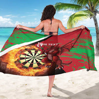 Personalized sarong worn as wrap, red/green Welsh dragon and dartboard with YOUR TEXT
