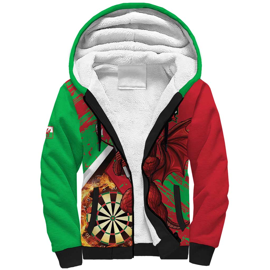 Personalised Wales Darts Sherpa Hoodie Welsh Dragon - Grunge Style