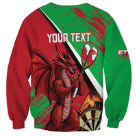Unisex crewneck sweatshirt, red/green grunge print with YOUR TEXT and dragon illustration