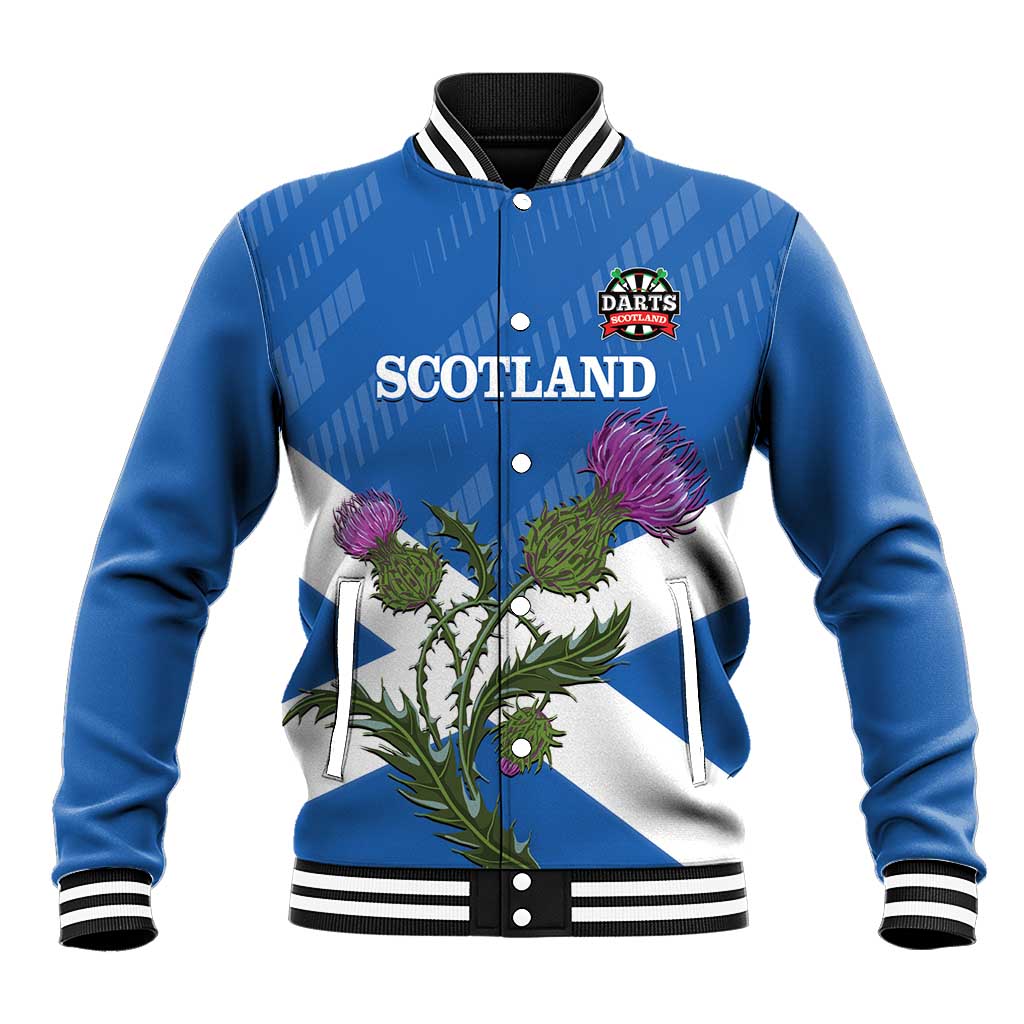 Personalised Scotland Darts Baseball Jacket Scottish Thistle - Flag Style - Wonder Print Shop