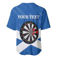Blue and white darts baseball jersey back with 'YOUR TEXT' and dartboard graphic