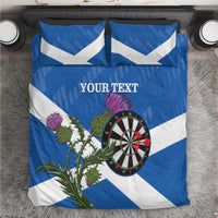 Blue and white Scottish thistle duvet cover set with dartboard and custom text