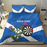 Blue and white duvet cover set with two matching pillows, thistle and dartboard