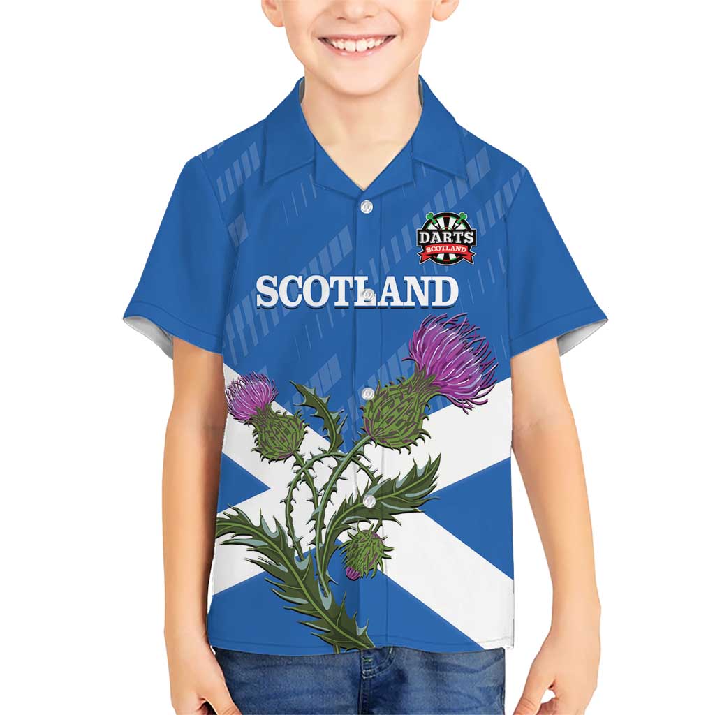 Personalised Scotland Darts Kid Hawaiian Shirt Scottish Thistle - Flag Style - Wonder Print Shop