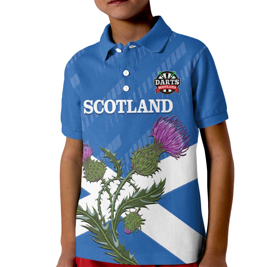 Personalised Scotland Darts Kid Polo Shirt Scottish Thistle - Flag Style - Wonder Print Shop