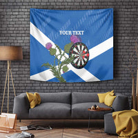 Scotland darts tapestry: blue/white saltire, dartboard, thistle, YOUR TEXT