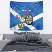 Scotland darts tapestry with saltire stripes, dartboard, thistle, YOUR TEXT