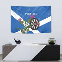 Scotland darts tapestry featuring saltire, dartboard and thistle, 'YOUR TEXT'