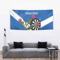 Scotland darts tapestry with dartboard and thistle on blue-and-white saltire, YOUR TEXT