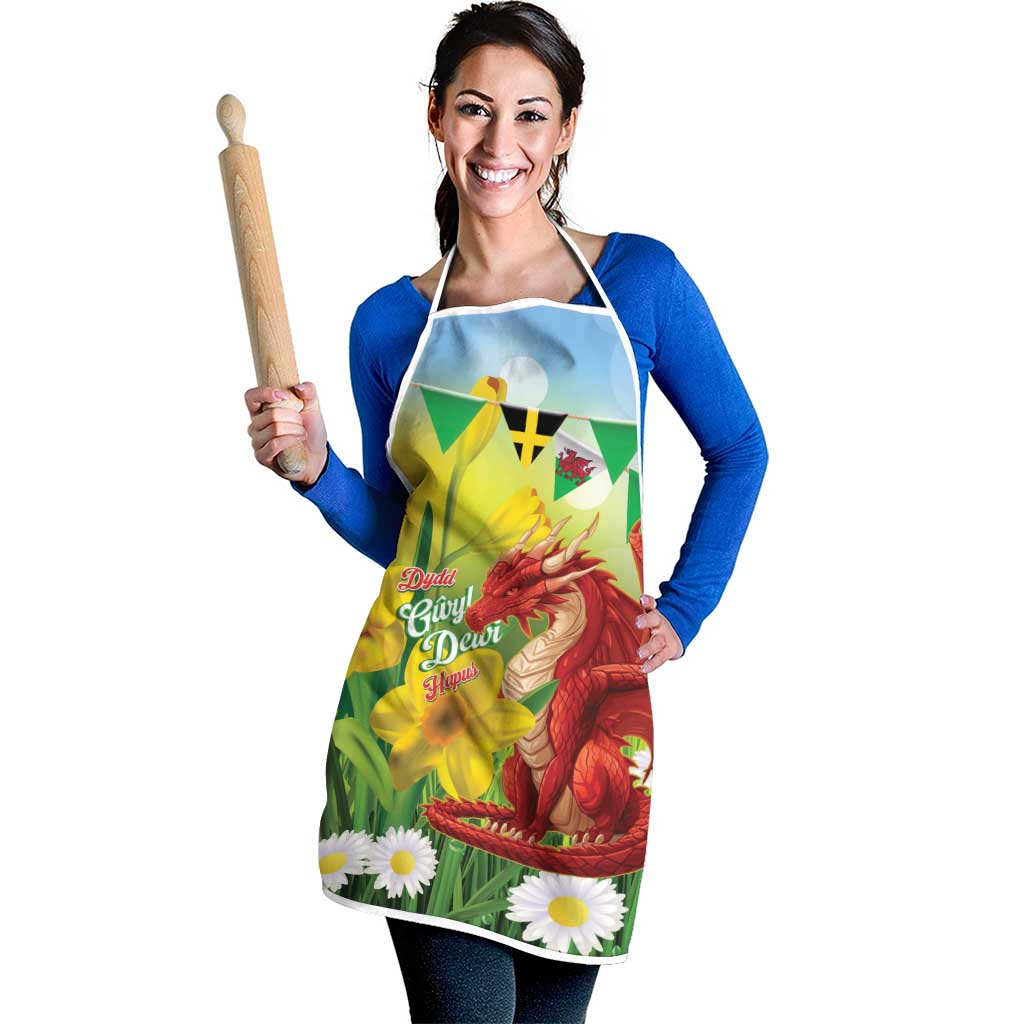 Wales Saint David's Day Apron Dydd Gwyl Dewi Hapus Dragon Daffodil - Wonder Print Shop