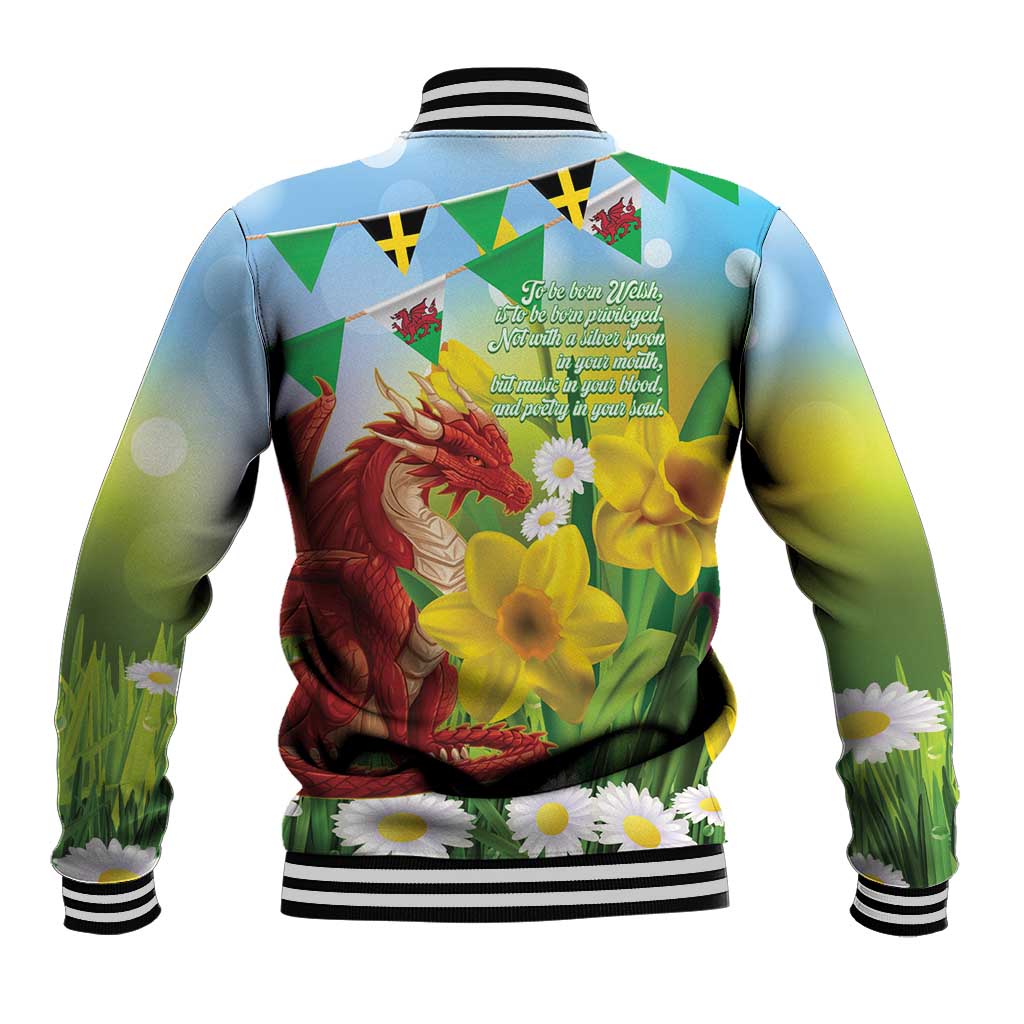 Wales Saint David's Day Baseball Jacket Dydd Gwyl Dewi Hapus Dragon Daffodil - Wonder Print Shop