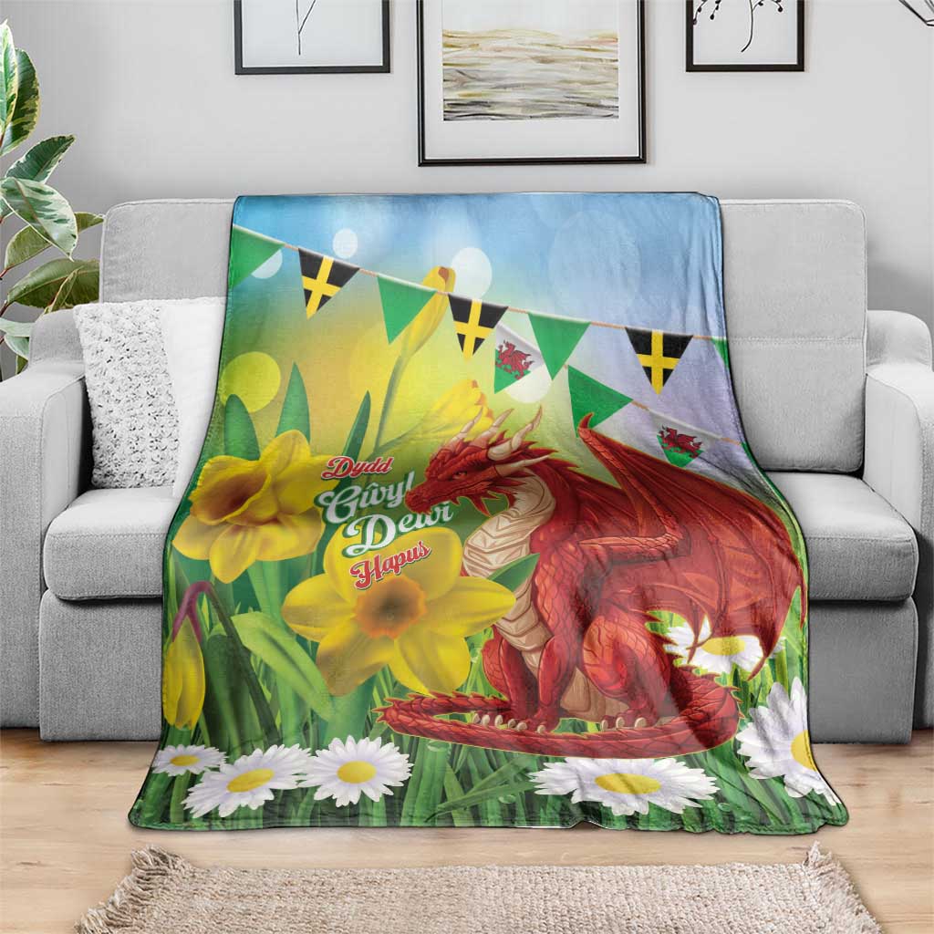 Wales Saint David's Day Blanket Dydd Gwyl Dewi Hapus Dragon Daffodil - Wonder Print Shop