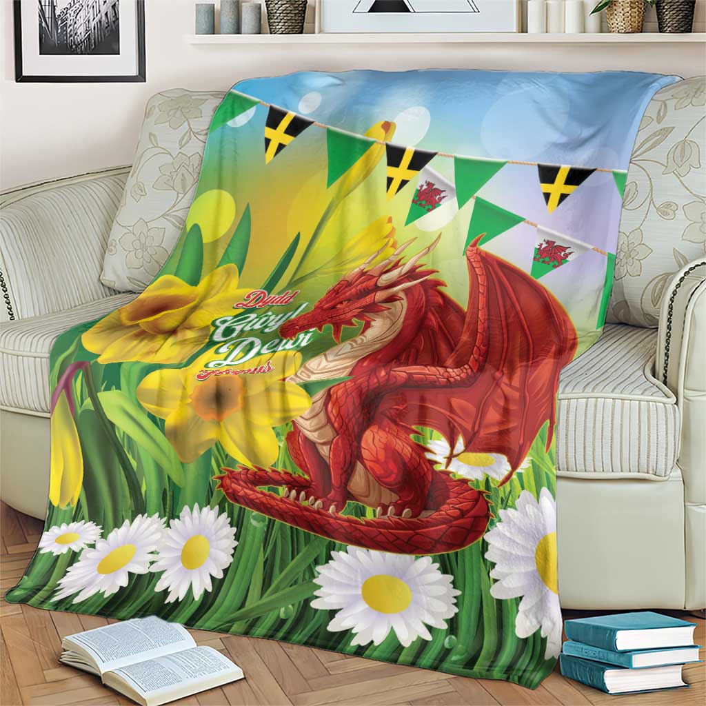 Wales Saint David's Day Blanket Dydd Gwyl Dewi Hapus Dragon Daffodil - Wonder Print Shop