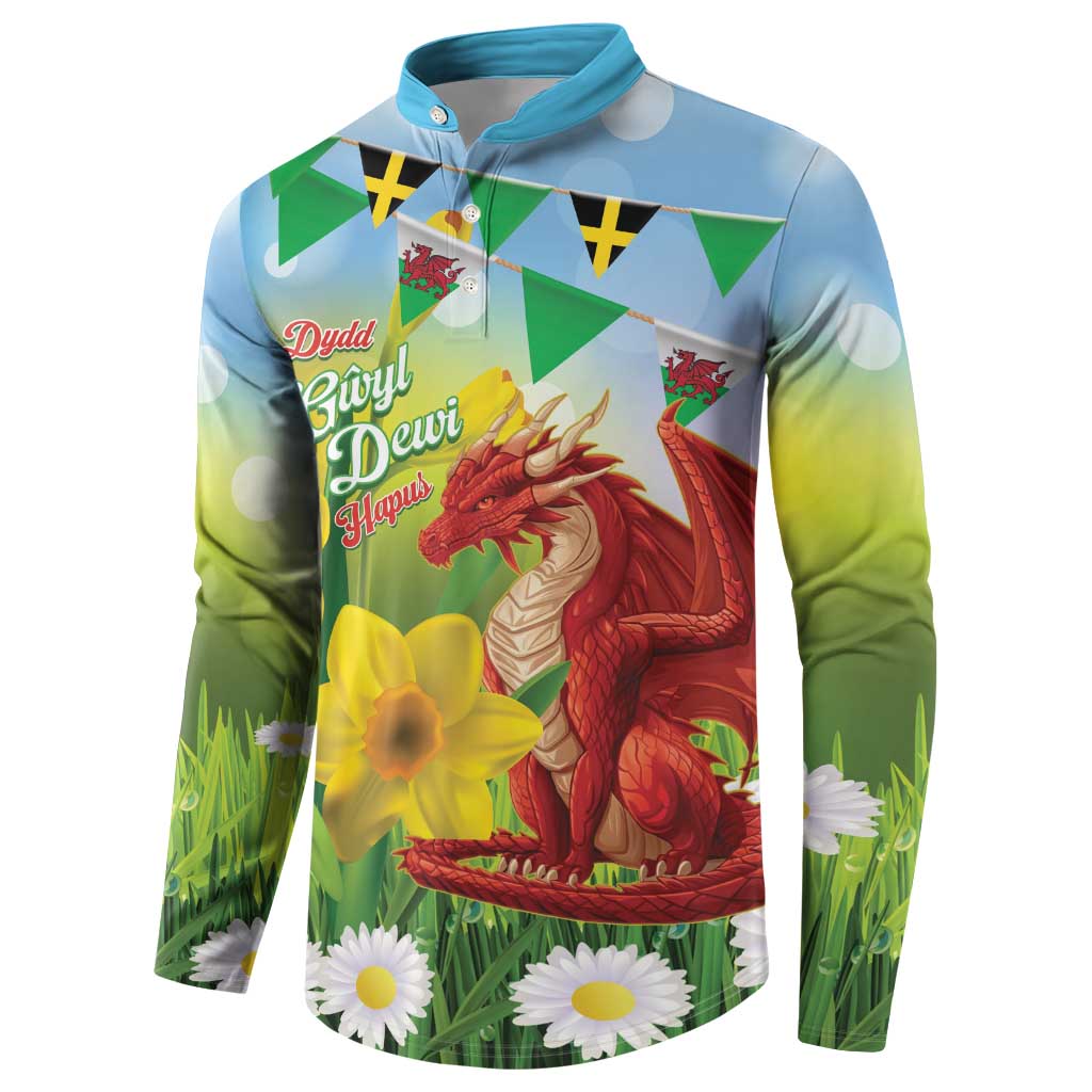 Wales Saint David's Day Button Sweatshirt Dydd Gwyl Dewi Hapus Dragon Daffodil - Wonder Print Shop